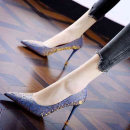 Sexy Pointed Toe Pumps Stiletto High Heel Sequined Women Shoes 2022 Early Spring New Temperament Stiletto Banquet High Heels G220425
