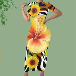 Noisydesigns Women Leopard Summer Dress 4XL Long Vestito Female Bohemian Plumeria Sunflower Girls Beach Maxi Dropship 220627