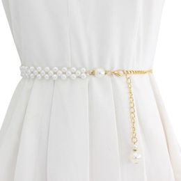 Belts Women Pearl Round Buckle Hook Adjustment Waist Chain Decorative Dress Small 36 Reversible Belt Bridal SashBelts