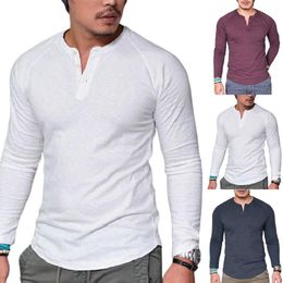 Men's T-Shirts Fashion T Shirt Casual Men Solid Colour O Neck Long Sleeve Buttons Plus Size Slim Blouse T-shirt