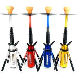 2022 LED Hookah Shisha Bottle Single Tube Rocket Style Water Pipe Portable Aluminum Alloy Glass Bong Narguiles Sheesha Chicha Smoking Accessories