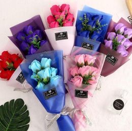 Creative 7 Small Bouquets of Rose Flower Simulation Soap Flower for Wedding Valentines Day Mothers Day Teachers Day Gifts F060701