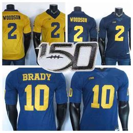 Rare Michigan Wolverines Jerseys 2 Charles Woodson Jersey 10 Tom Brady Yellow Blue College Football Jersey Stitched 15TH Patch