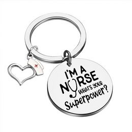 stainless steel nurse key ring nurse cap Heart charm letter keychain bag hang holders for women gift fashion jewelry will and sandy