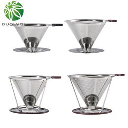 Stainless Steel Coffee Philtre Reusable Double Layer s Funnel Dripper Cup Durable Brew Tools 220509