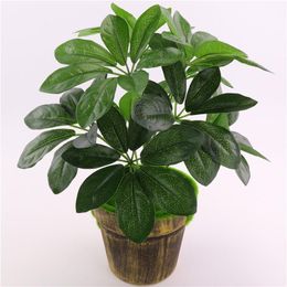 Decorative Flowers & Wreaths Heads Artificial Schefflera Octophylla Leaves Indoor Bonsai Tree Potted Money Plant Garden Home Lucky Green Pla