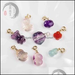 Pendant Necklaces Pendants Jewellery Xingyu Natural Crystal Rainbow Fluorite Little Angel Cat Claw Bear Small Slip Diy Accessories Drop Deli