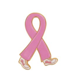 10 Pcs/Lot Fashion Brooches Pink Enamel Ribbon Shape With Shoes Breast Cancer Awareness Medical Butterfly Pins For Nurse Accessories