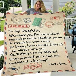 To My Daughter Personalised Letter Blanket 3D Printed Soft Quilts Airmail Cosy Winter Throw Bed Children Blanket Dropshipping 201113
