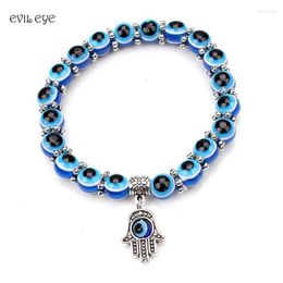 Beaded Strands EYE 1pc Fashion Turkey Evil Bracelet 8mm Blue Beads Snow Spacer Alloy Hamsa Hand Bangle For Women MenBeaded Lars22