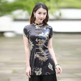 Ethnic Clothing Flower Print Chiffon Blouse Women Chinese Shirt National Tops Hanfu Tang Suit Female Daily Floral TopsEthnic