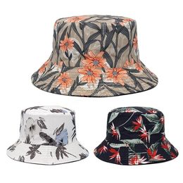 Fashion Summer Flower Printed Fisherman Caps Panama Hat Reversible Gorro Women's Men Bucket Hat