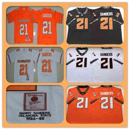 Mens 1986-1988 Retro Oklahoma State Cowboys 21 Barry Sanders College Football Jerseys Sanders College Football Shirts Orange