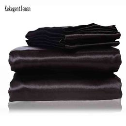 Satin Black Bedding Set with Duvet Cover Sheet Pillow Luxury Linen King Queen Twin Size