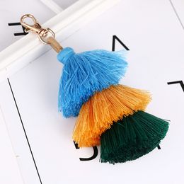Handmade Women Colourful Boho Tassel Keychain for Girls 3 Layered Tassel Key Ring Bag Charm Accessories Jewellery