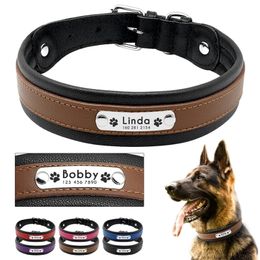 Large Dog Collar Genuine Leather Personalized Pet Name ID Padded Customized For Medium s Y200515