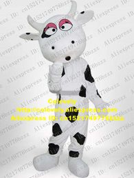 Mascot doll costume New White Black Spot Dairy Milch Cow Cattle Calf Bovini Bossy Die Kuh Crummie Mascot Costume With Pink Bowknot No.224