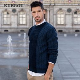 KUEGOU 100% Cotton Autumn Winter Clothing Mens Sweater Color Patchwork Man Pullovers Sweaters Knitted Top Plus Size YYZ-2204 201221
