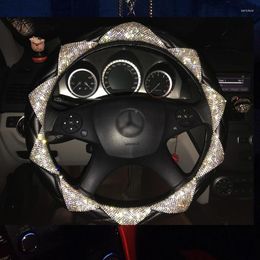 Steering Wheel Covers Luxury Diamond Leather Car Women Bling Crystal Auto Handle Cover Interior AccessoriesSteering