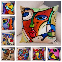 Pillow Case Abstract Painting Cushion Cover Decor Nordic Style Colorful Cartoon Girl Pillowcase Soft Plush Pillow Case for Sofa Home Car 220623