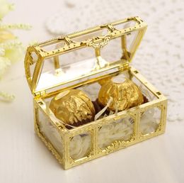 candy wedding favors wholesale UK - Gift Wrap Wholesale 200Pcs Candy Box Golden Silvery Transparent Boxes Plastic Treasure Chest Wedding Favor Jewelry Storage SN4286Gift