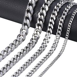 Chains Womens Men's Stainless Steel Necklace Gold Colour Black Silver Curb Cuban Chain For Men Woman Jewellery Gift HKNM07Chains