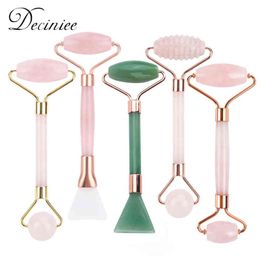 Double Head Face Roller Facial Beauty Rose Quartz Massager for Neck Body Muscle Relaxing Relieve Fine Lines Wrinkles220429