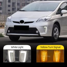 2PCS LED Front Bumper Fog Lamp DRL Daytime Running Lights Yellow Turn Signals light For Toyota Prius ZVW30 2012 2013 2014 2015