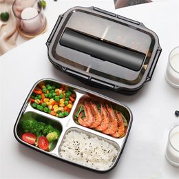 Division Lunch Box Compartment Insulation Lunch Case Stainless Steel 304 Japanese Office Staff Separated Heating Bento Box New 201015