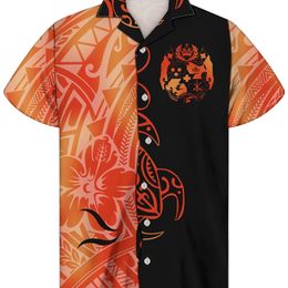 High Quality Custom Men's Shirts Polynesian Tribal Gold Bottom Light Short Sleeves Striped Printed Breathable Tops 220619