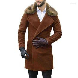 Men's Wool & Blends Men Trench Coat Long Jacket Fleece Outwear Formal Office Work Casual Peacoat Will22 T220810
