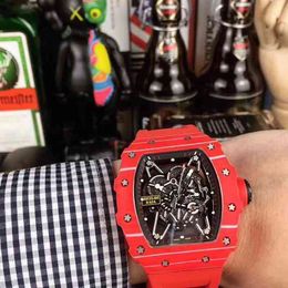 Watch Designer Richa Milles Business Leisure Rm35-02 Automatic Mechanical Watch Red Carbon Fibre Tape Men's