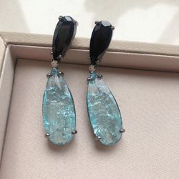 Dangle & Chandelier Bilincolor Fashion Luxury Black And Delicate Blue Broken Cubic Zircon Drop Earring For WomenDangle