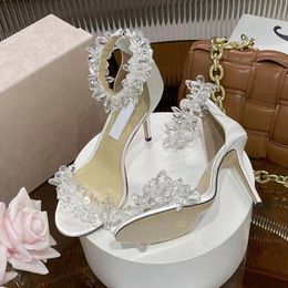 Tacchi alti bianchi J sandali da donna Designer di cristalli di ghiaccio bianco scarpe da festa bianca