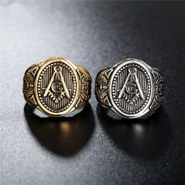 stainless steel men's ring freemaoson masonic free mason masonic emblems Punk retro man Jewellery rings jewel Man's Gift