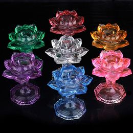 Candle Holders 7 Colours Crystal Glass Lotus Flower Tea Light Holder Buddhist Candlestick Decorative Party Wedding Birthday Decor