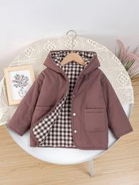 Toddler Boys Gingham Drop Shoulder Hooded Reversible Winter Coat SHE