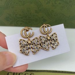 18K Gold Plated 925 Silver Luxury Brand Designers Letters Stud Flower Geometric Famous Women Round Crystal Rhinestone Pearl Earring Wedding Party Jewerlry