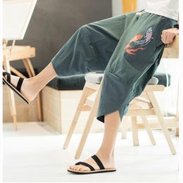 Casual Pants Men Wide Crotch Harem Loose Large Cropped Trousers Wide-legged Bloomers Style Flaxen Baggy Sweatpants Men's