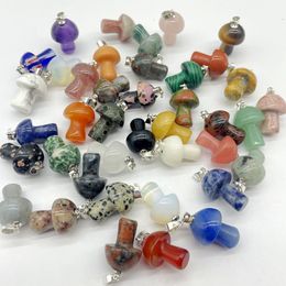 Natural Crystal Stone Mushroom Charms Rose Quartz Green Brown Stones Pendant for DIY Jewellery Making Necklace Accessories Wholesale
