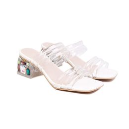 women Ladies PVC 2022 Low 5CM heels sandals summer Retro Casual Flip-flops wedding dress Gladiator Narrow Band shoes out 095a
