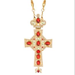 Pendant Necklaces Church Orthodox Jewelry Cross Necklace Religious Alloy Crafts With Crystal Long ChainPendant