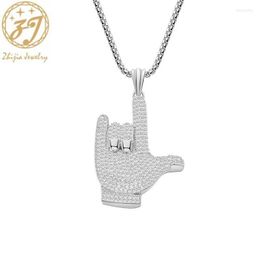 Zhijia Gold Silver Color Puck "rock" Gesture Crystal Rhinestone Pendant Long Chain Necklace For Men Gifts Chains Morr22