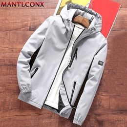 MANTLCONX Mens Hooded Windbreaker Jacket Spring Autumn Casual Hoodie Jacket Coats Streetwear Fashion Male Outwear Brand 201128