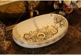 Oval Shape wash basin vessel sinks Jingdezhen Art Counter Top ceramic basin sink lavabo sinks wash hand sink art basin