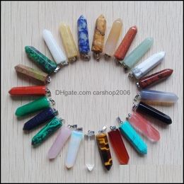 Charms Jewelry Findings Components Assorted Natural Stone Pendants Point Hexagonal Pillar Pendant For Diy Making Gemstones Drop Delivery 2