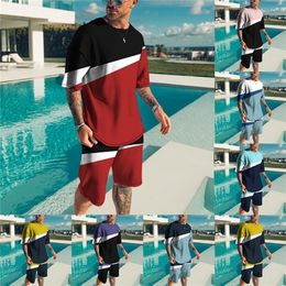 Silk Contrast Colour Net Red Men s T Shirt Suit With Fashion Trend 3D Printing Pattern Short Sleeved Top Brand Tee 220706