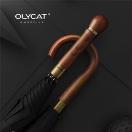 OLYCAT Wooden Handle Umbrella Strong Windproof Big Golf Rain s Men Gifts Black Large Long Paraguas Outdoor 220426