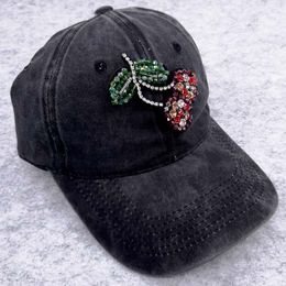 cherry hats Canada - Ball Caps GZHilovingL Woman Cherry Rhinestones Baseball Cap Summer Soft Washing Cotton Adjustable And Hats For Ladies Hair AccessoriesBall