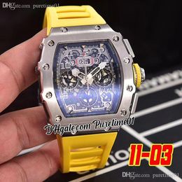 2022 Miyota Automatic Mens Watch Steel Case Big Date Black Skeleton Dial Yellow Crown Rubber Strap Super Edition 6 Styles Puretime01 1103C3